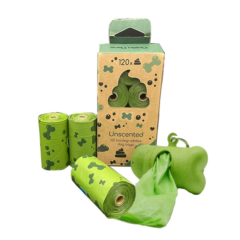 Custom Compostable Cornstarch EPI dog waste poop bags with handles